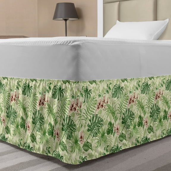Floral Bed Skirt, Hand Drawn Demonstration of Various Leaves and Flowers, Elastic Bedskirt Dust Ruffle Wrap Around for Bedding Decor, 4 Sizes, Cream Multicolor, by Ambesonne