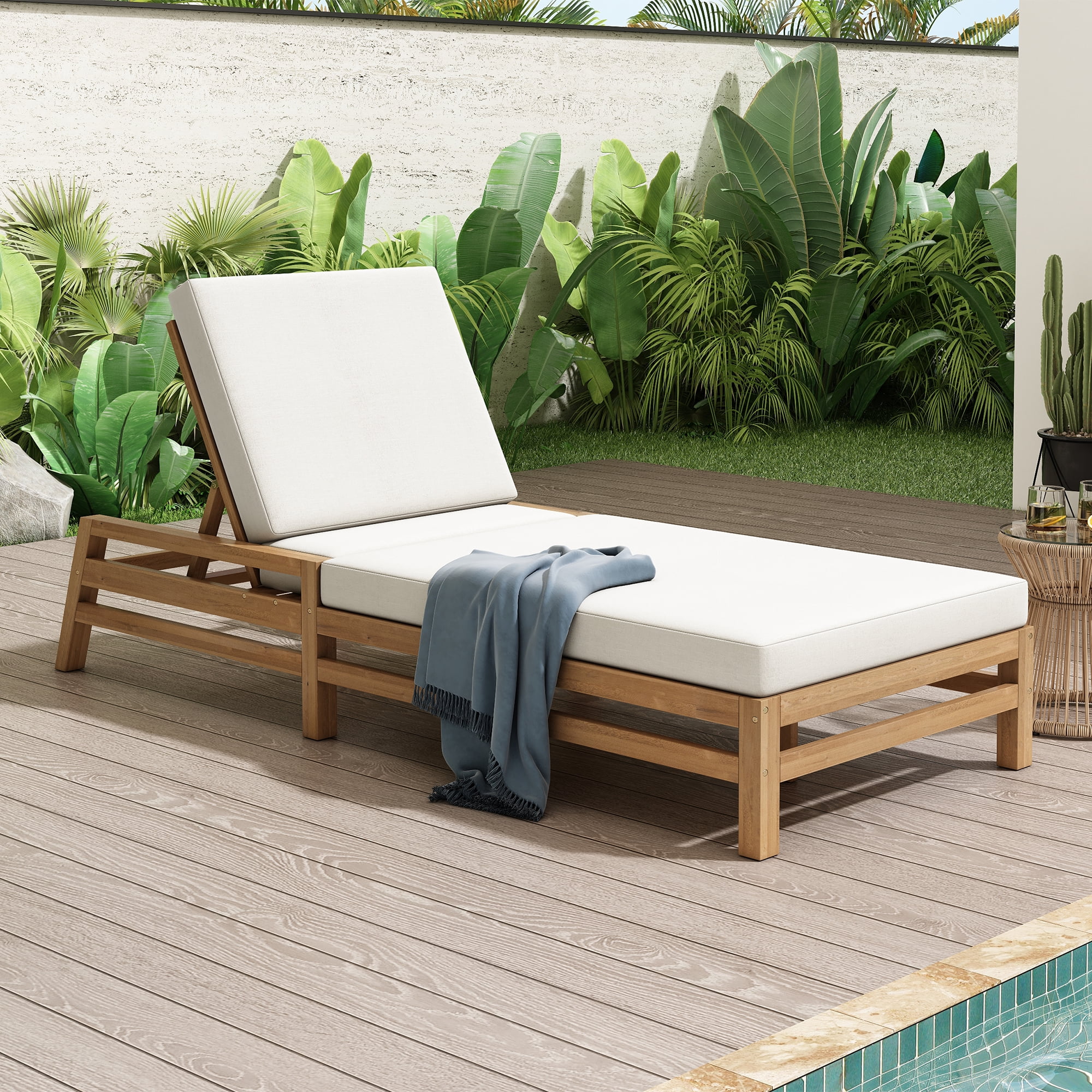 Weather-Resistant 5-Position Adjustable Outdoor Chaise Lounge Recliner Chair with Thick Cushions