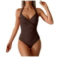thumbnail image 1 of Huesdet Women's One Piece Swimsuits Button Adjustable Strap Bathing Suit Color Block Retro Swimwear[Coffee,XL], 1 of 5