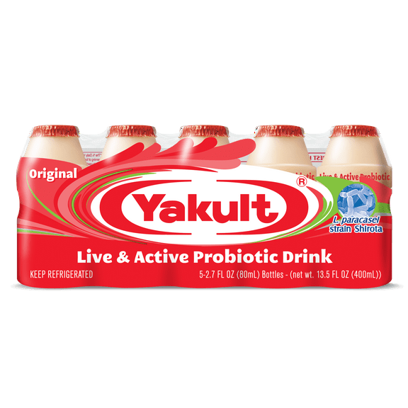 Yakult Non-Fat Live & Active Probiotic Drink, 2.7 fl oz, 5 Count, Gluten Free, Fat Free, Cholesterol Free- Yogurt section