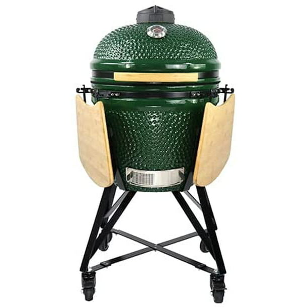 Troosteloos viel je bent HUMOS - 20" CERAMIC KAMADO GRILL.GREEN. COOKER + OVEN + SMOKER. WITH  TROLLEY WITH WHEELS AND CAST IRON VENT - Walmart.com