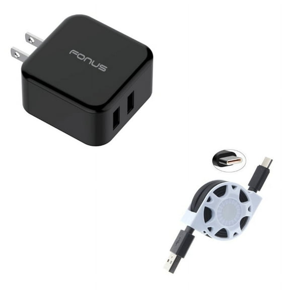 Retractable USB Cable w 30W Fast Home Charger D5J for Motorola One, Moto Z4 Z3 Play Z2 Play Z Play Droid Force Droid X4 G7 Power Play G6 - Nokia 3.1, 7.1, 8, Plus - OnePlus 5T, 6, 6T, 7 Pro