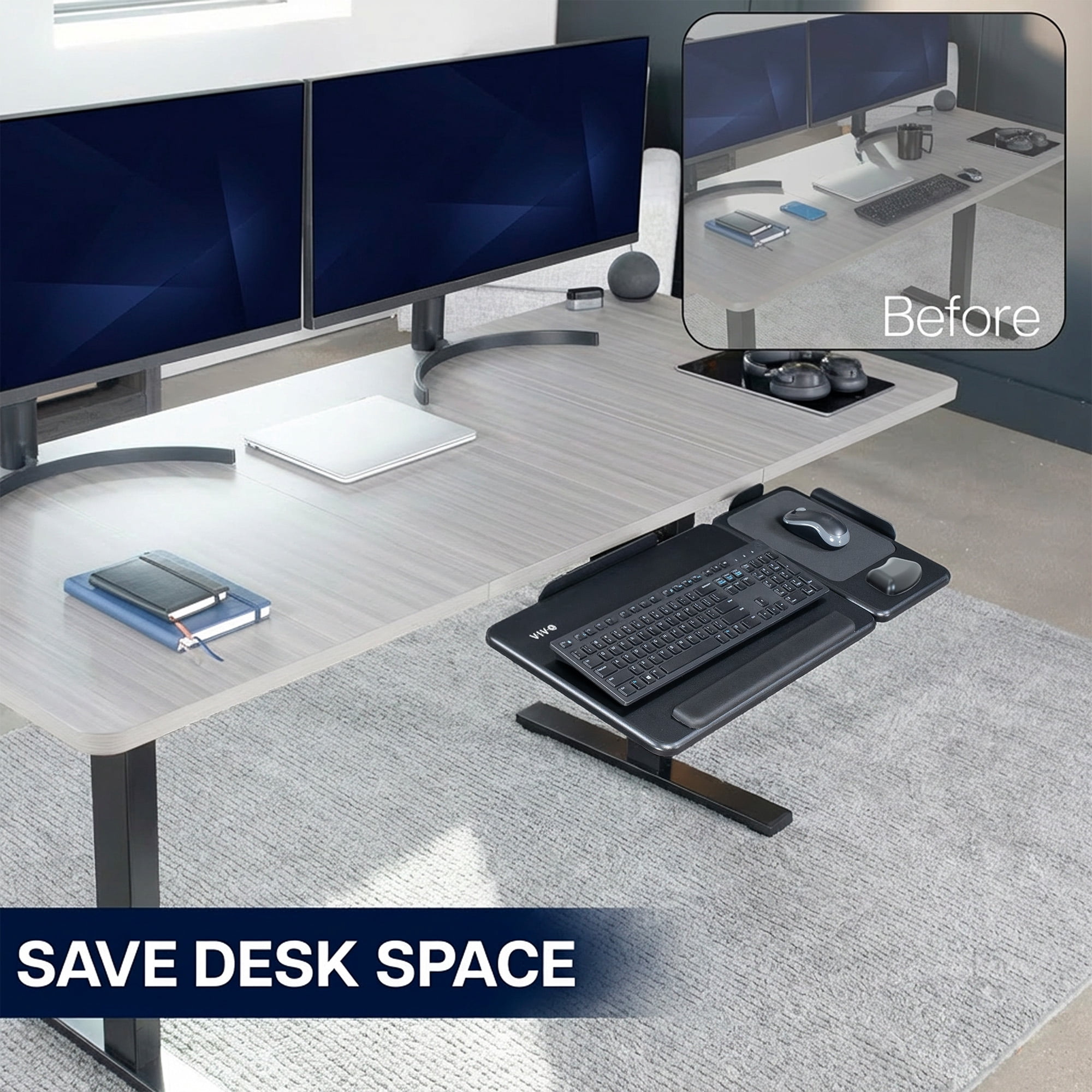 VIVO Black Under Desk 27" x 12" Tilting Keyboard Tray with Independent Mouse Pad
