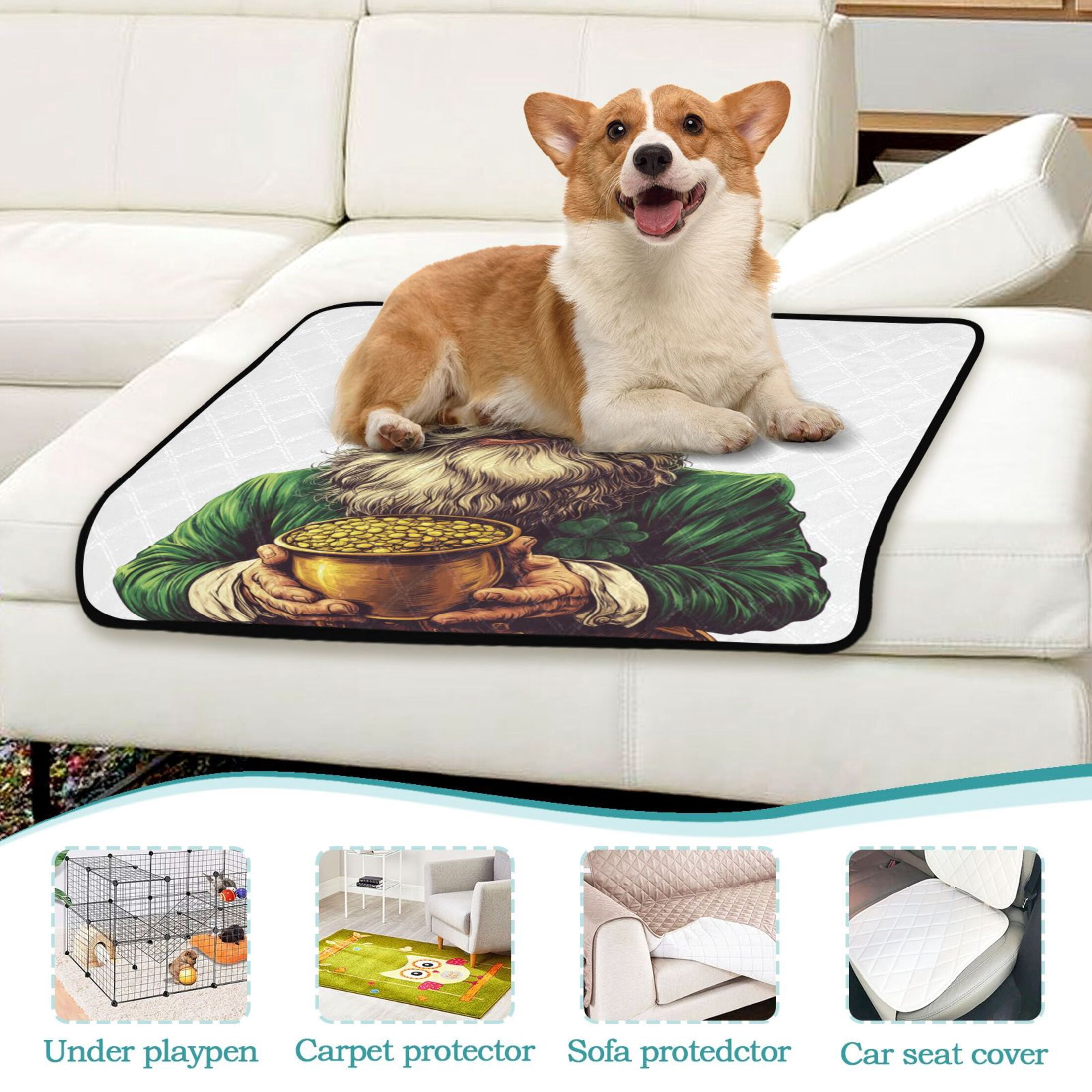 Qxltty Stpatricks Day Leprechaun Cat litter Pads Pet Set of 2 Diaper Mats Center Anti-leakage Layer Absorbent Soft and Comfortable
