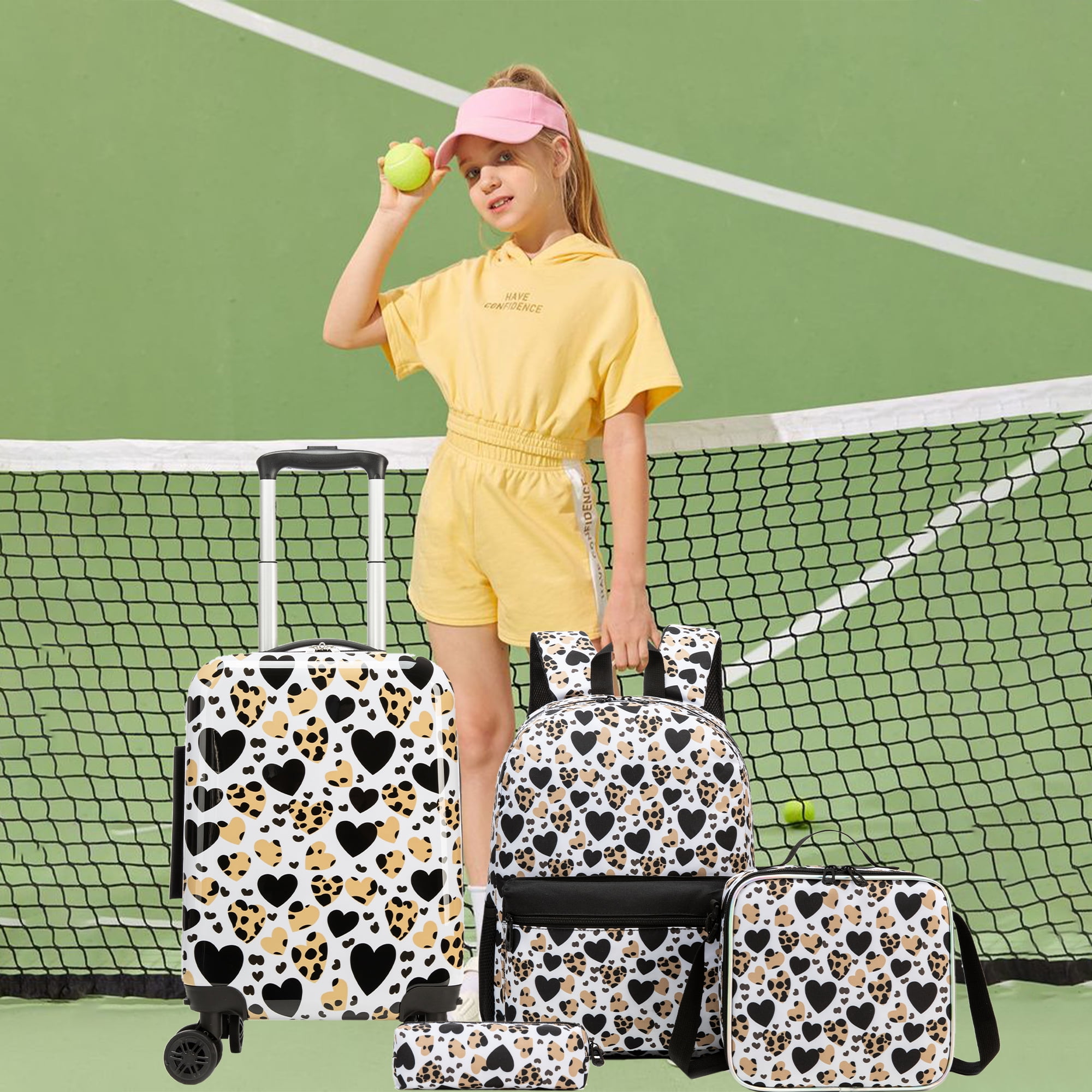 Kids Caary on Luggage Sets for Girls Women with Wheels Hardshell Suitcases with Travel Neck Pillow Suitcase Set for Airplane