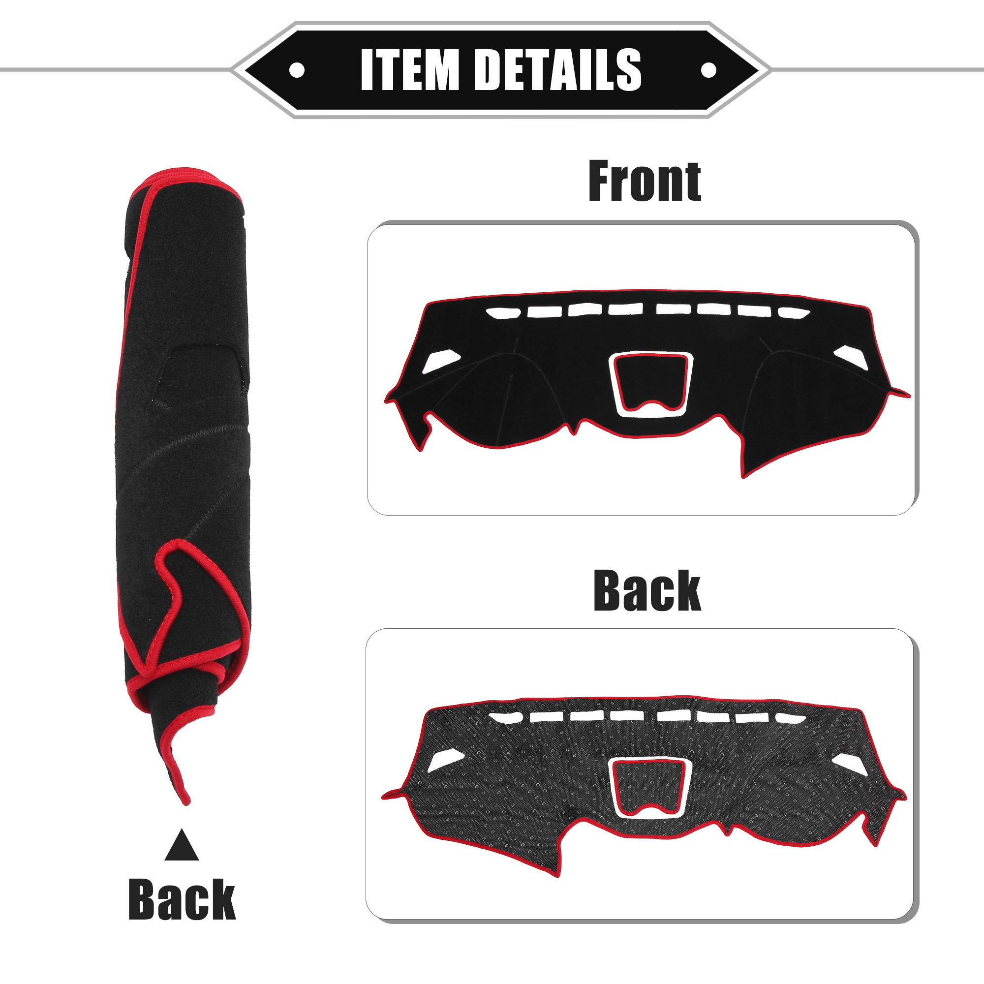 Unique Bargains Non-slip Dashboard Cover for Hyundai Santa Fe 2013-2018 Black Red