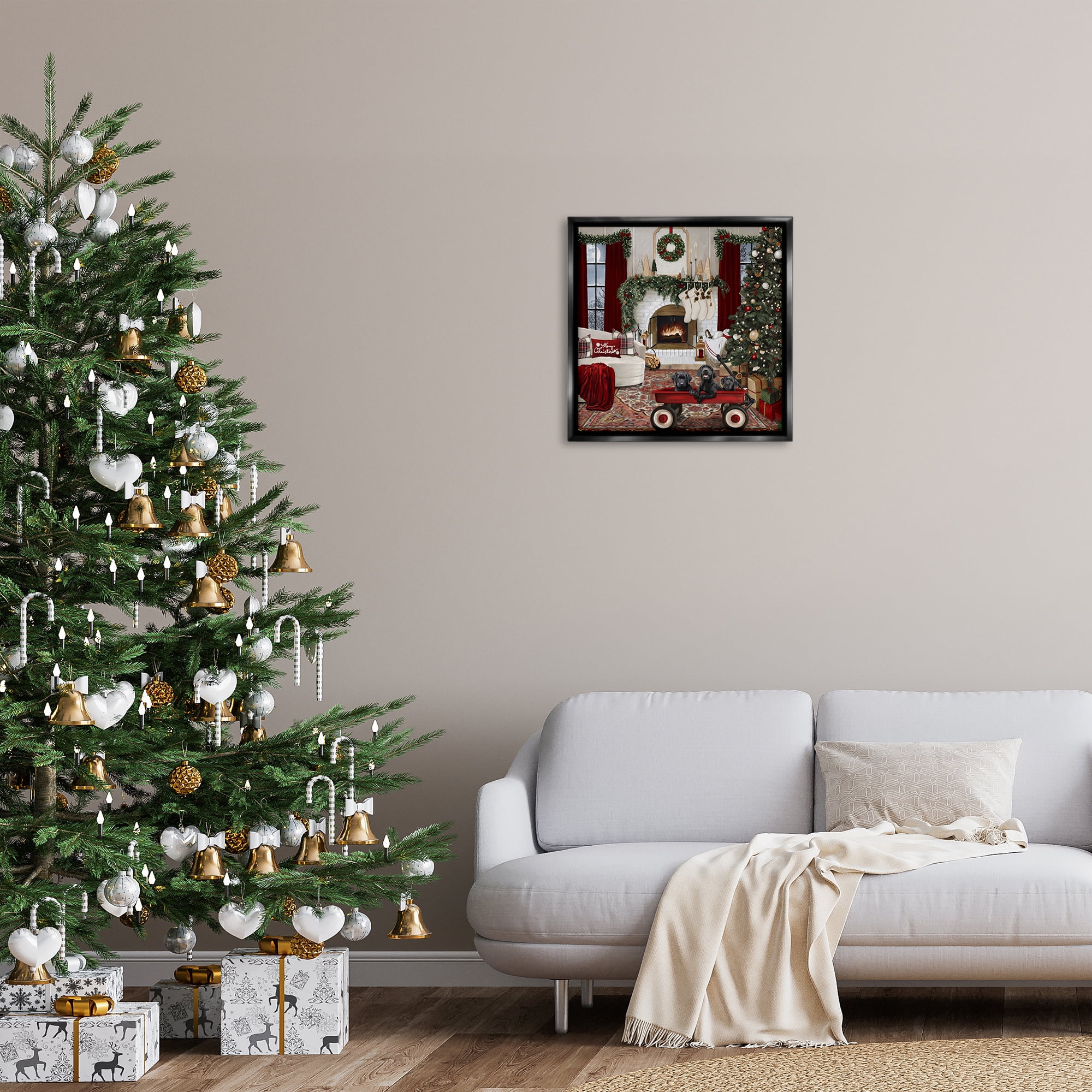 Stupell Industries Christmas Hearth Lounge Holiday Painting Black Floater Framed Canvas Art Prints Wall Art, 25 x 25