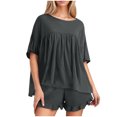 thumbnail image 2 of Women's Casual Round Neck Homewear Short-Sleeve + Shorts Color Loose Suits Set, 2 of 9