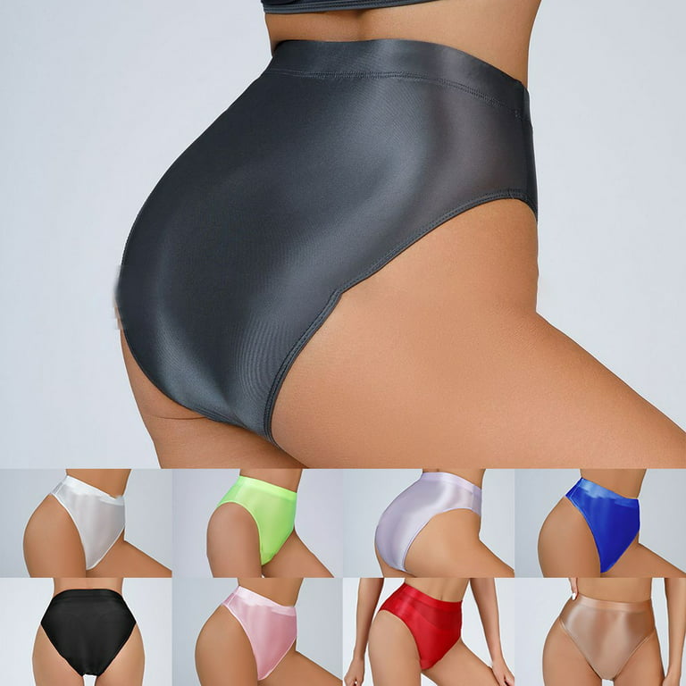 Fule Women Underwear Glossy Briefs Wet Look Knickers Solid Shiny