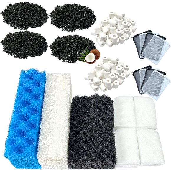 38 Pack Filter Media Kit for Fluval 406/407 Canister Filters, Replacement Bio Foam, Activated Carbon & Ceramic Rings (2 Sets Maintenance Bundle)