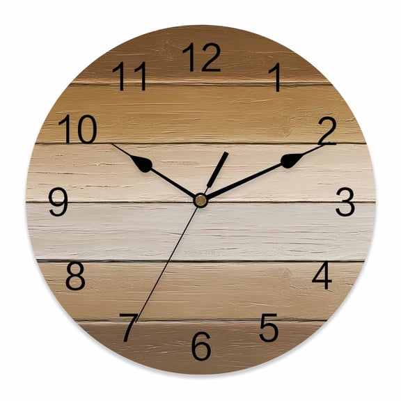 Wall Clock Khaki Wood Grain Clocks PVC Silent Non-Ticking Battery Operated Decorative Brown Ombre Wooden Round Clock for Home Living Room Kitchen Bedroom Office School Wall Decor 14 Inch