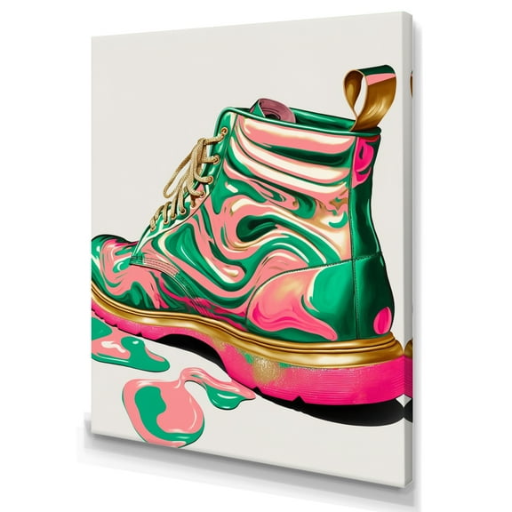 Designart Pink And Green Art Deco Army Shoes Canvas Wall Art