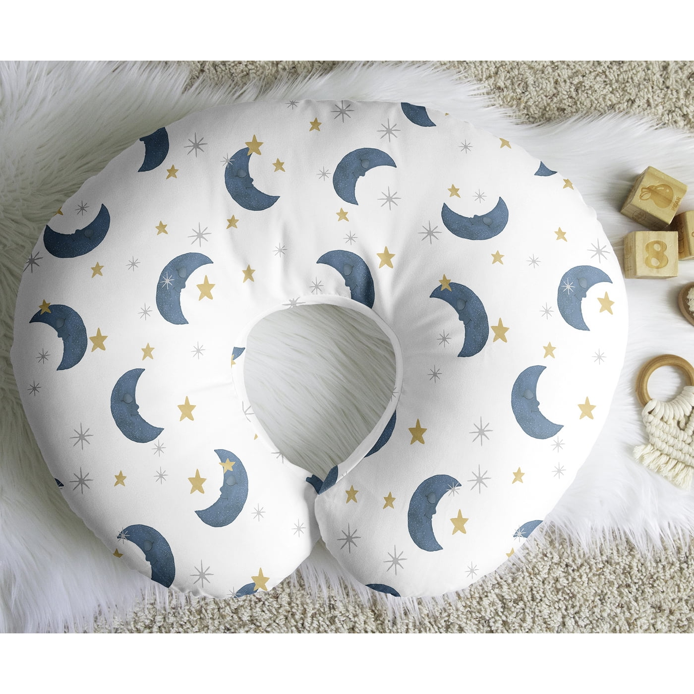 Sweet Jojo Designs Moon Bear Blue Gold and White Nursing Pillow Cover Case (Pillow Not Included) (Pillow NOT Included)