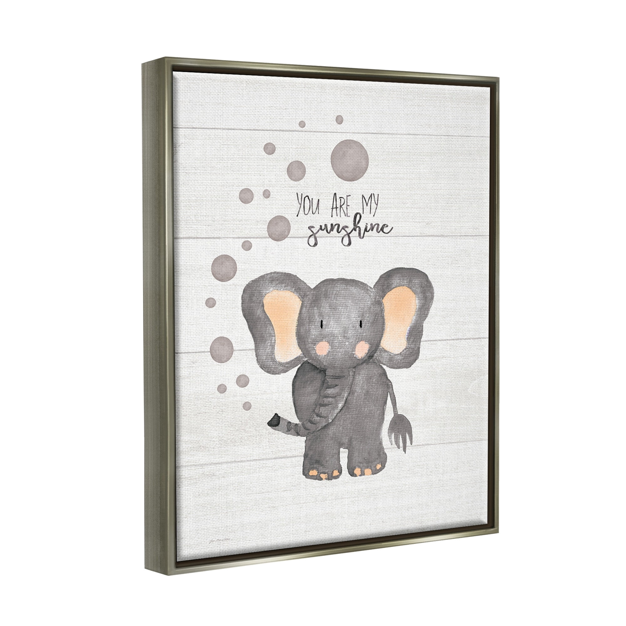 Stupell Industries You Are My Sunshine Elephant Luster Gray Framed Floating Canvas Wall Art, 16x20, by Jo Moulton