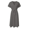 thumbnail image 3 of Women's V-Neck Flowy Midi Dress Short Sleeve Elegant Summer Wedding Guest Cocktail Dresses with Belt, 3 of 4