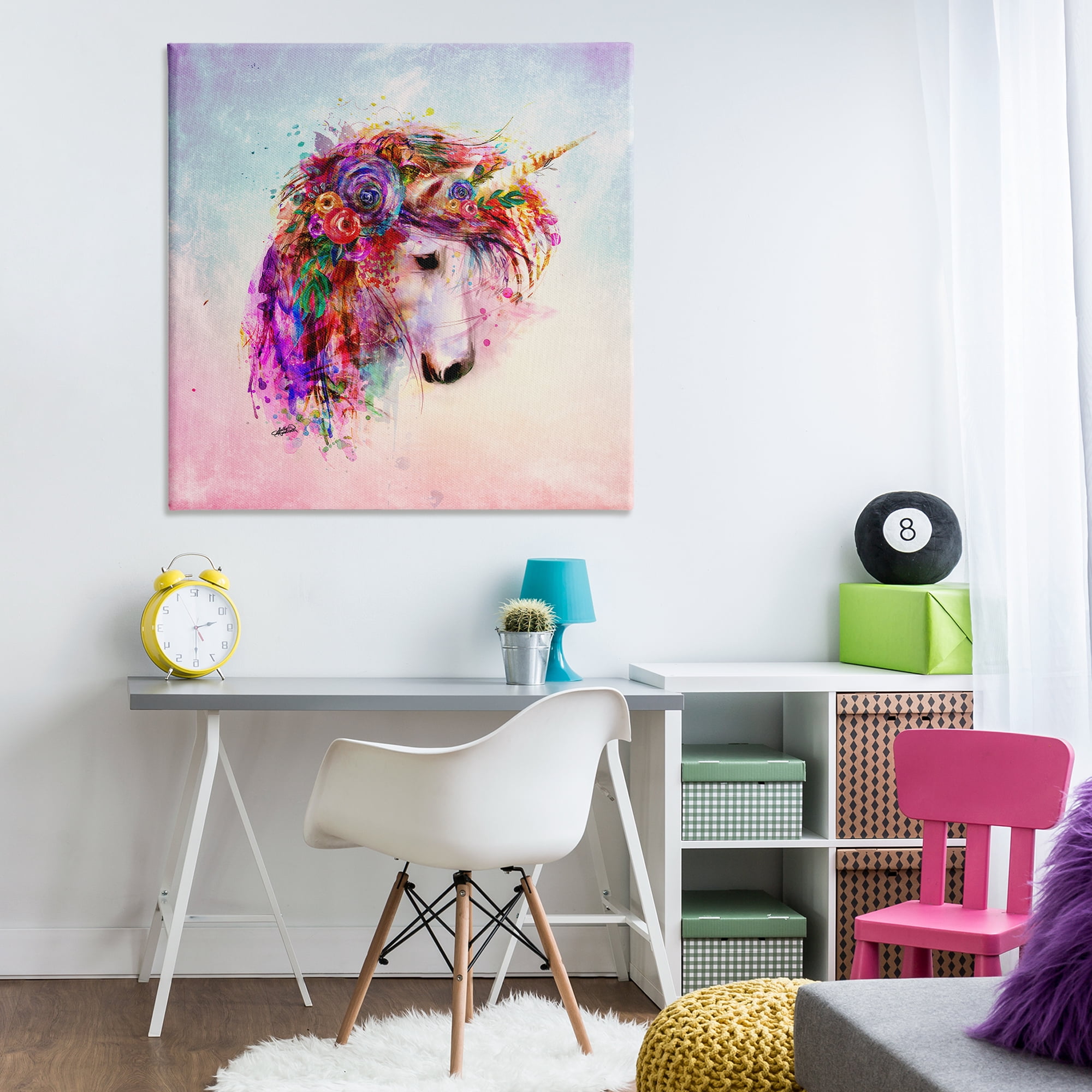 Stupell Industries Abstract Unicorn with Florals Fantasy & Sci-Fi Painting Wrapped Canvas Art Print Wall Art, 36 x 36