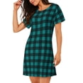 thumbnail image 2 of Disketp Teal On Black Plaid para Camisón Corto de Manga Corta para Mujeres, Camisón Cómodo con Escote Redondo, Bonito y Confortable, 2 of 6