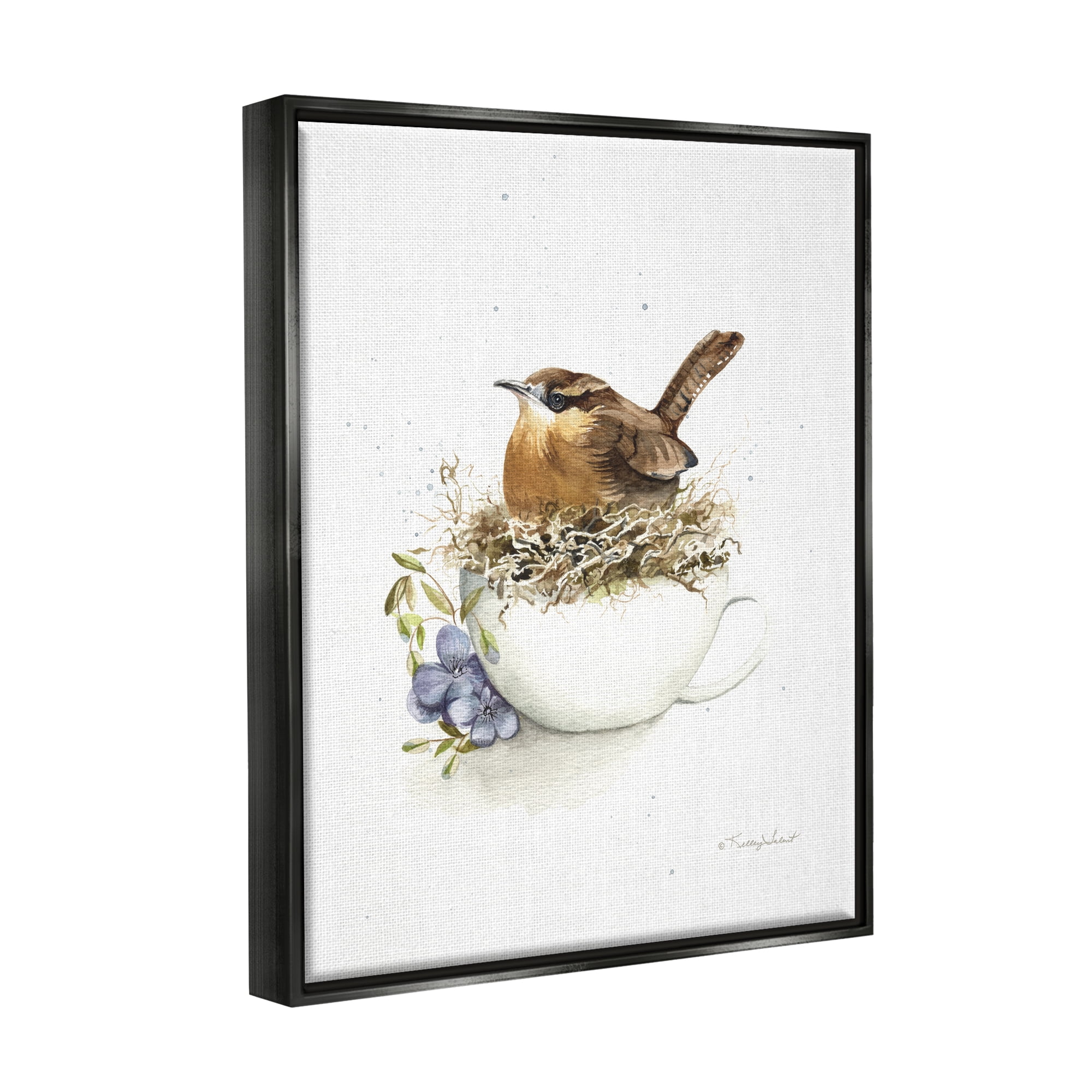 Stupell Industries Bird Nest in Teacup Animals & Insects Painting Black Floater Framed Art Print Wall Art, 17 x 21
