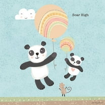 Kids Nursery Art Pastel Muted "Rainbow Panda" Natural Float Framed Canvas - 24x24