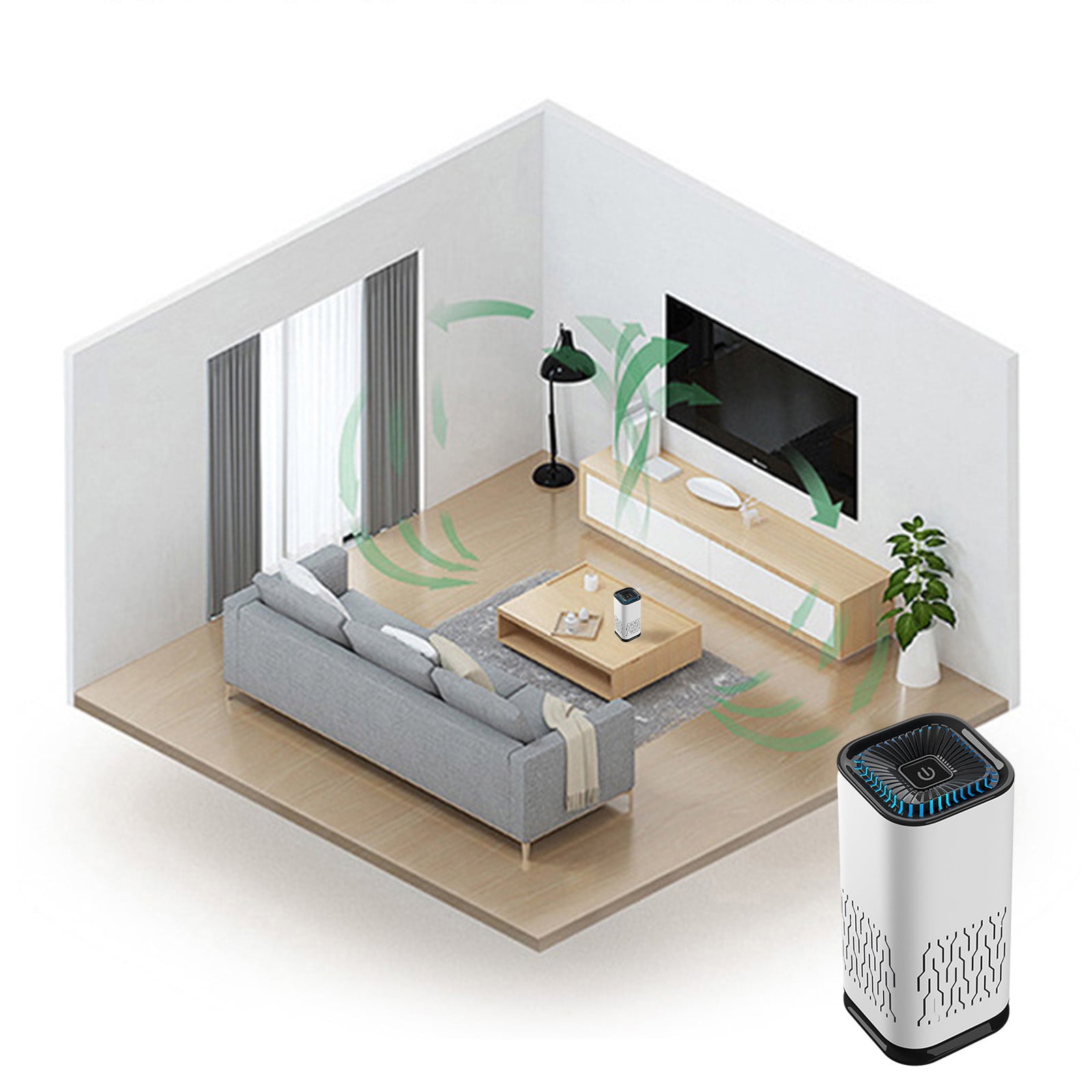 Cevemin 107 sq ft Home Filter Pet Dander Smoke Dust Air Purifier, White