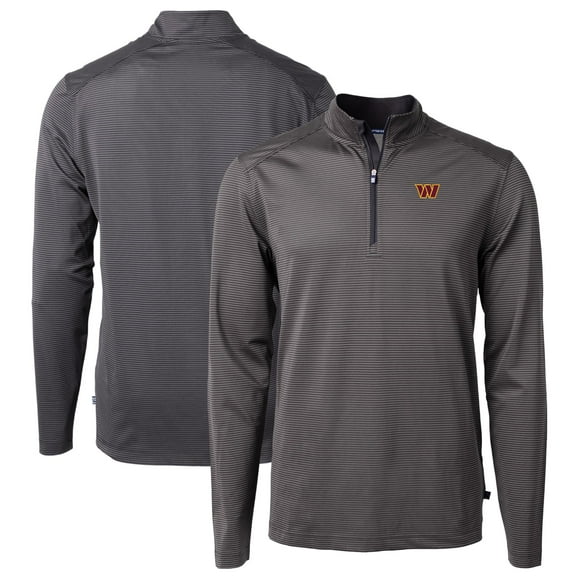 Men's Cutter & Buck Black/Gray Washington Commanders Virtue Eco Pique Micro Stripe Recycled Quarter-Zip Pullover Top