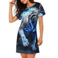 thumbnail image 2 of Fotbe Futuristic Blue Light White Tiger Pattern Women's Cotton Nightgown Sleepwear Short Sleeves Shirt Casual Print Sleepdress, 2 of 6