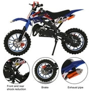 JNXYL Kids Mini 49CC Gas Dirt Bike, 2 Stroke Ride on Bike with Off-Road Tire, Shocks, Pull Start, Oil Mixed Required, Support Up to 150Kg Blue