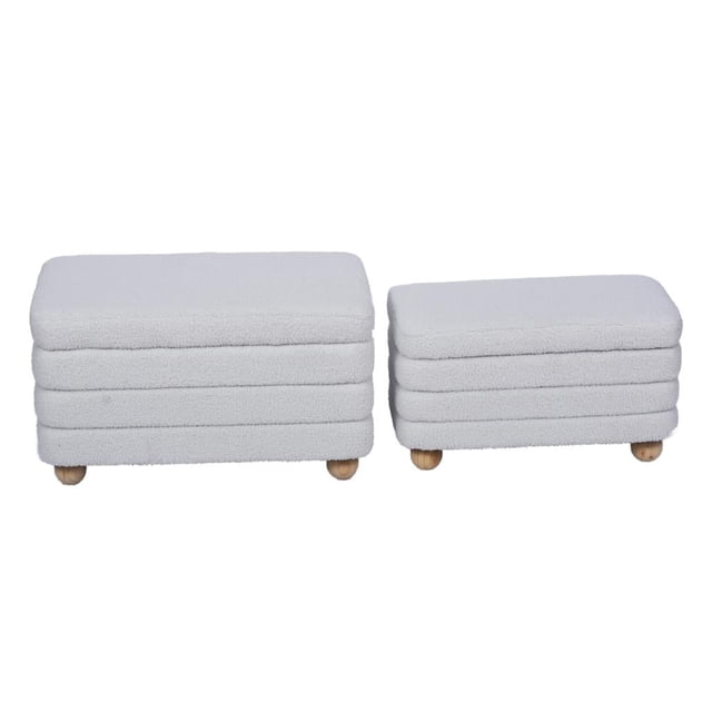 Nola Home Ottomane de Rangement Capitonnée en Peluche Bouclée Rembourrée, Ensemble de 2 Pcs, Blanc