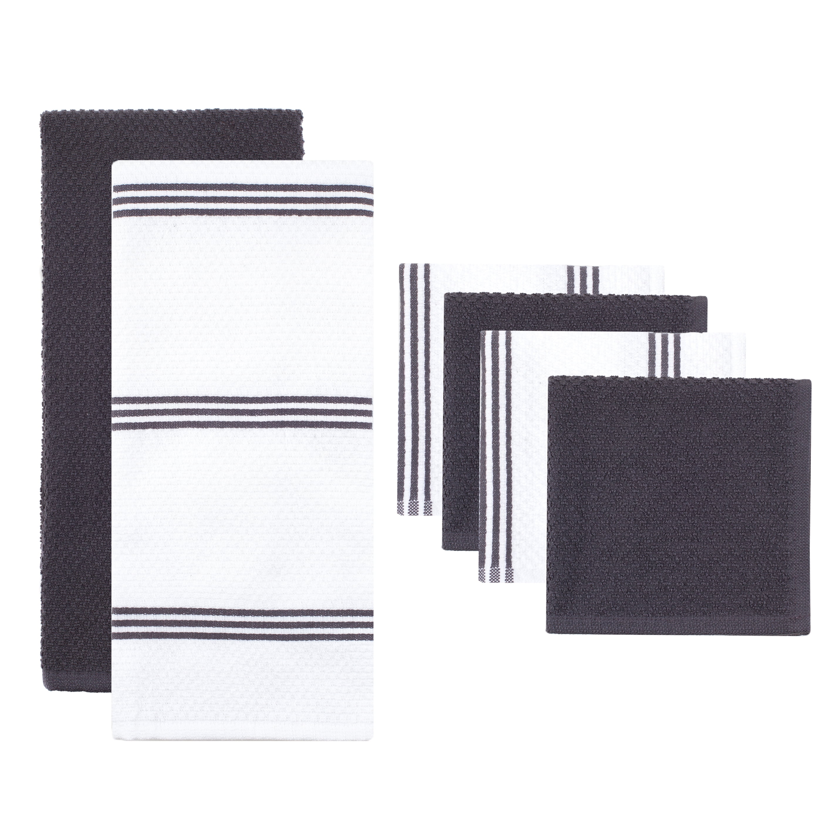 Sticky Toffee 6 Pack Cotton Terry Kitchen Towel And Dishcloth Set Gray Walmart Com Walmart Com