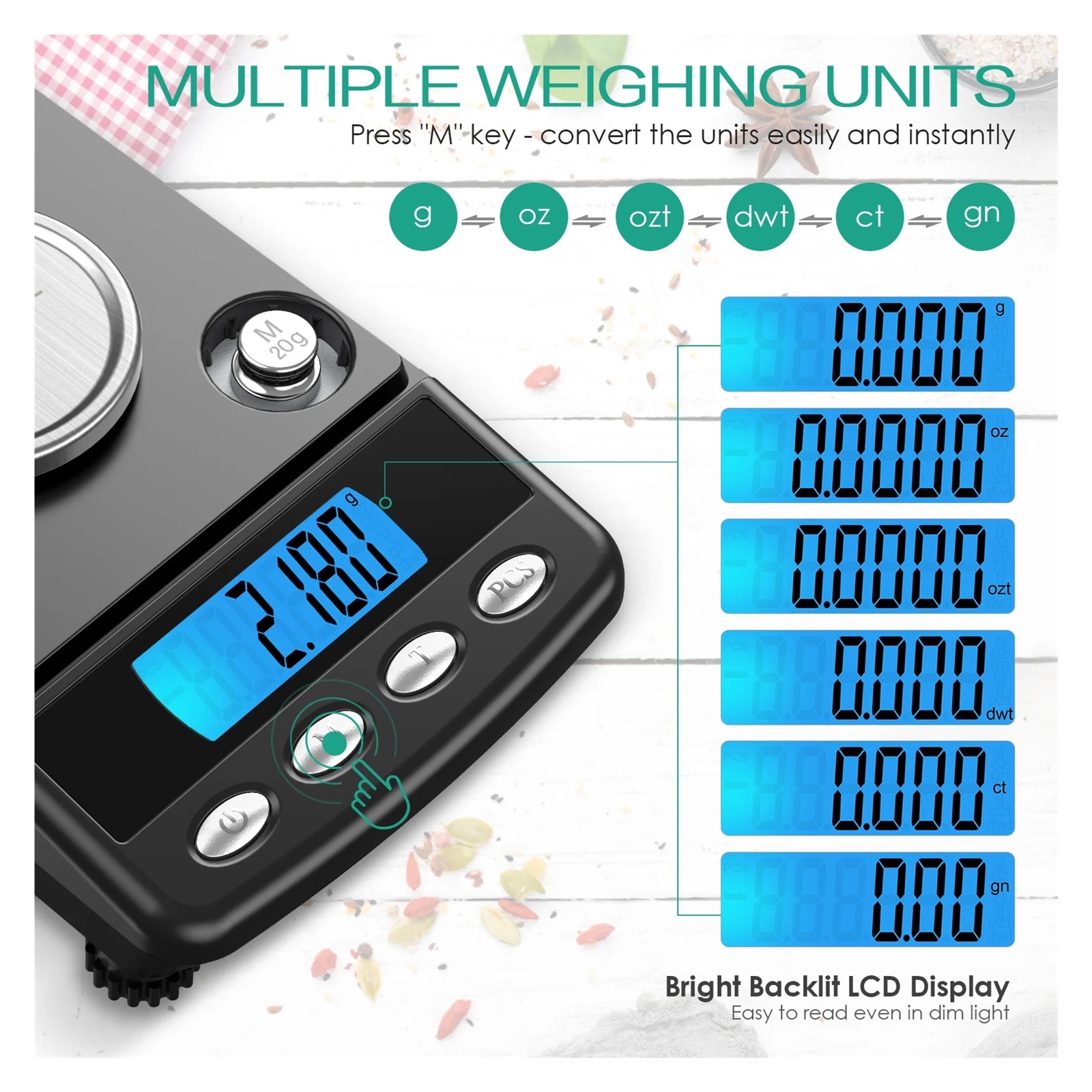 0.001g Precision Digital Jewelry Scale, 20g USB Powered Electronic Weighing Scale, LCD Mini Lab Balance 0.001g Electronic Scales