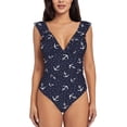 thumbnail image 2 of Yiaed Anchor Print Women's Ruffled One Piece Swimsuit V Neck Swimwear Slimming Monokini for Woman-Small, 2 of 8