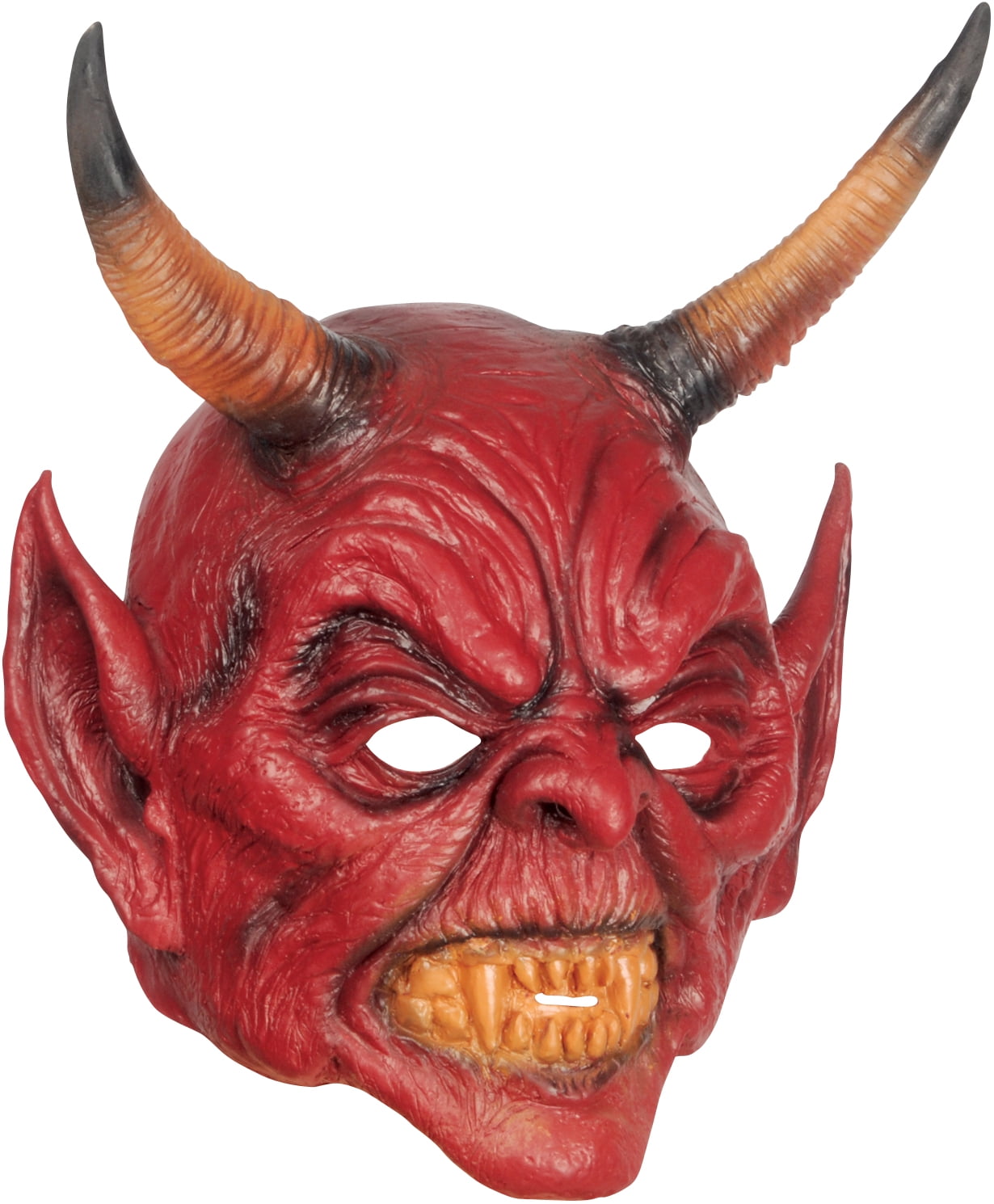 Red Devil Demon Full Head Latex Mask Horns Halloween Adults Mens Fancy Dress 