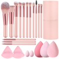 thumbnail image 1 of Set de brochas de maquillaje Auroray Mini Travel, 14 unidades con funda, color rosa, 1 of 7