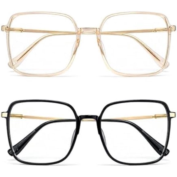 2 Pack Fashion Square Blue Light Glasses for Women Men, Oversized Computer Eyewear