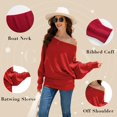 thumbnail image 2 of YEKEYI Batwing Sleeve Jumpers for Women Boat Neck Off Shoulder Dolman Knitted Sweaters Ladies Pullovers Tops, 2 of 4