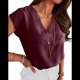 thumbnail image 2 of Blusas de Mujer con Mangas , Texturizadas, Elegantes e Informales, con Cuello en V, para el Trabajo y el Verano. Rojo Carmesí XL, 2 of 8