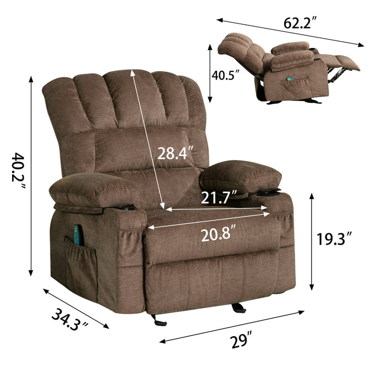 Btmway Recliner Chair, Manual Recliner Couch with Massage&Rocking Function and Heating System, Fabric Reclining Sofa with Cup Holder and Side Pocket