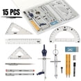thumbnail image 2 of - Professional Geometry Set, 15 pcs, Geometry Kit for Artists and Students, Geometry Set, Metal Rulers and Compasses, Drawing Tools, Drafting Supplies, Drafting Set, Drafting Tools and Kits, 2 of 6