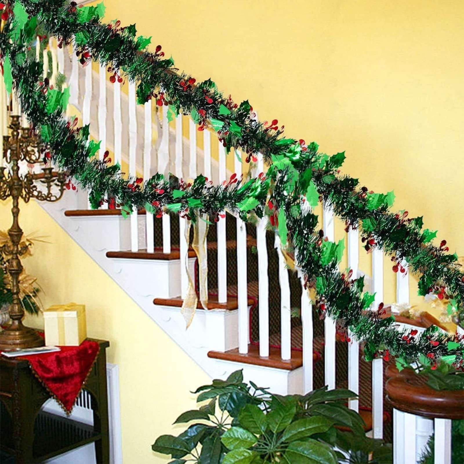 Moocorvic 16.4 FT Christmas Garland Xmas Tree Decorations, Green Artificial Tinsel Garland for Indoor & Outdoor Home Decor
