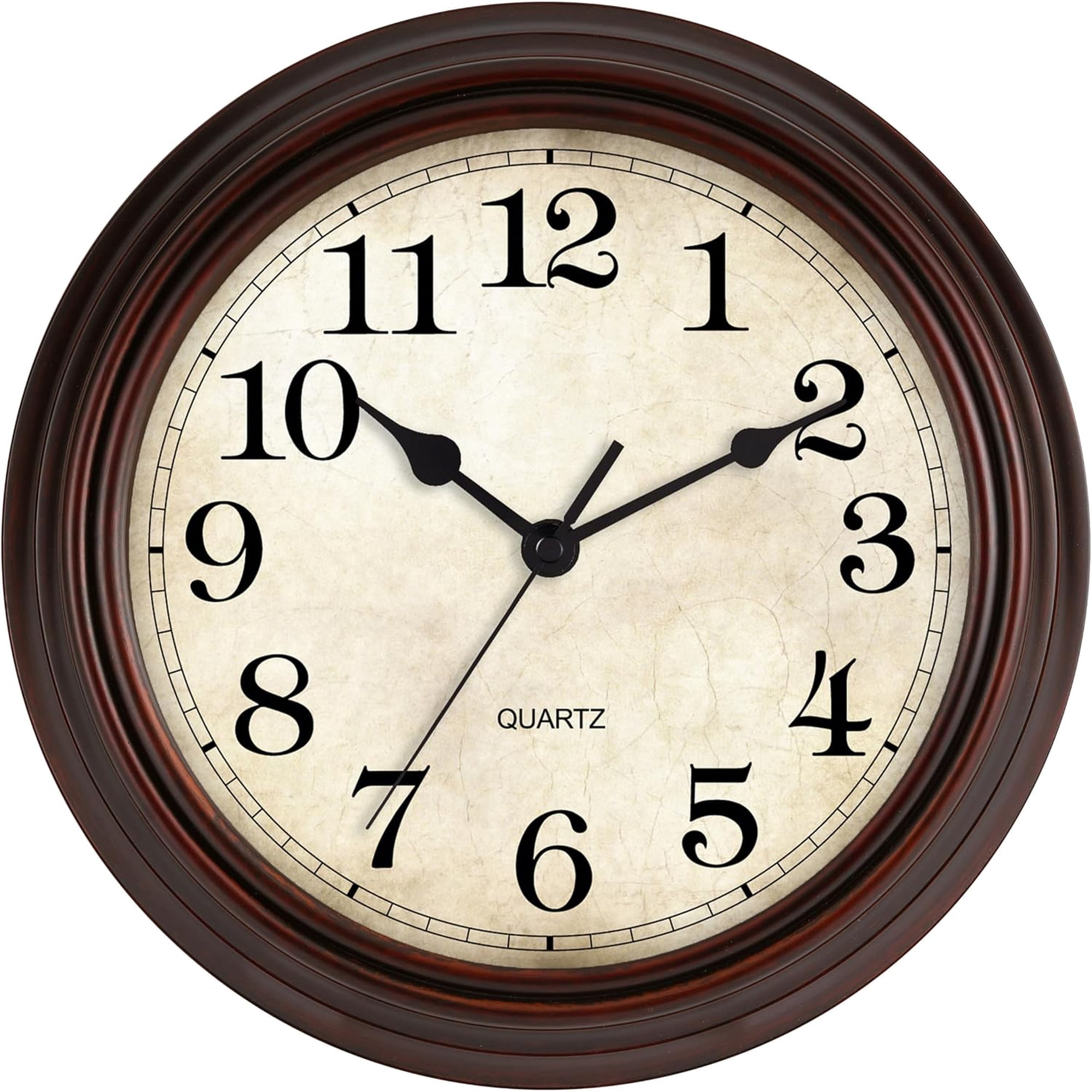 Wall Clock 14 Inch Vintage Decorative Battery Operated Silent | Bronze round clock; clear glass easy read; silent non-ticking; for living room, kitchen, bedroom
