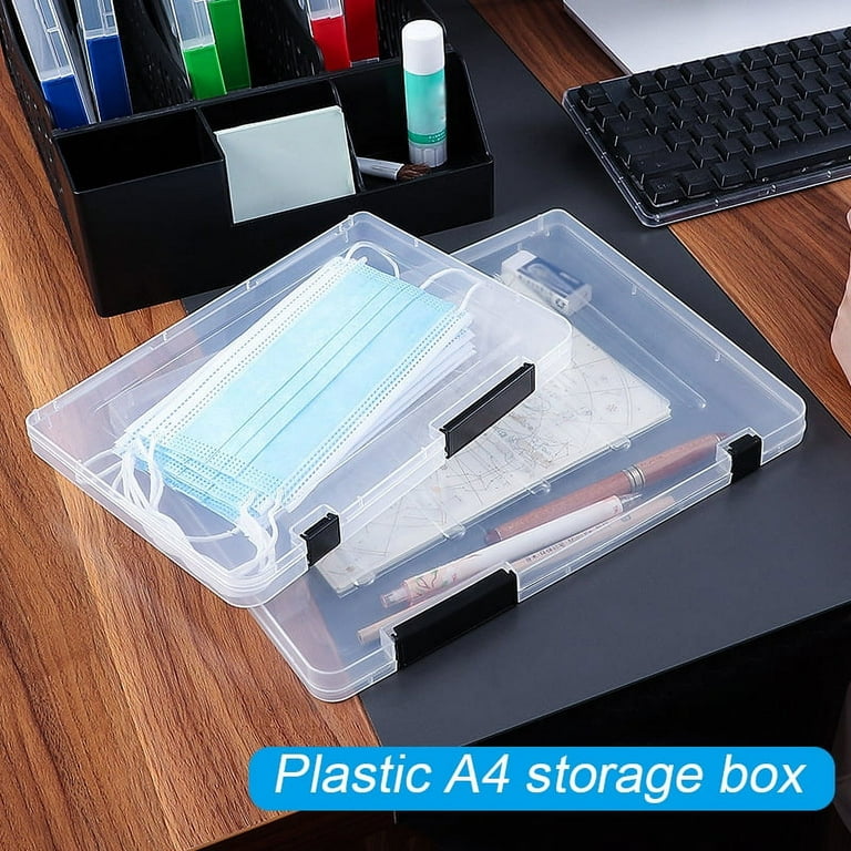 2 PACK A4 Clear Plastic Paper Organizer Case Document Box Paper Protector  Desk Paper Organizers Case Office Supplies Holder Storage