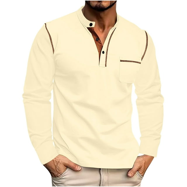 AherBiu Men's Long Sleeve Polo Shirts Casual Button Basic T-Shirts Soft Lightweight Fall Golf Shirt