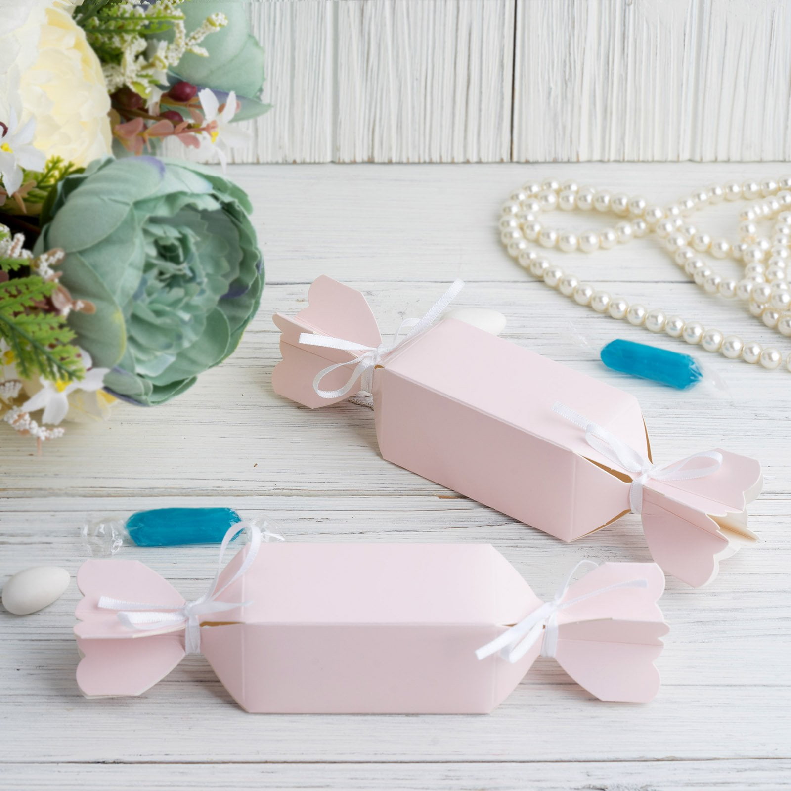 25 Pack Candy Shape Party Favor Boxes with Satin Ribbons Card Stock