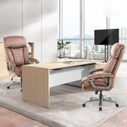 CLATINA Ergonomic Big and Tall Executive Office Chair with Upholstered Swivel 800lbs High Capacity Adjustable Height Thick Padding Headrest and Armrest for Home Office Beige