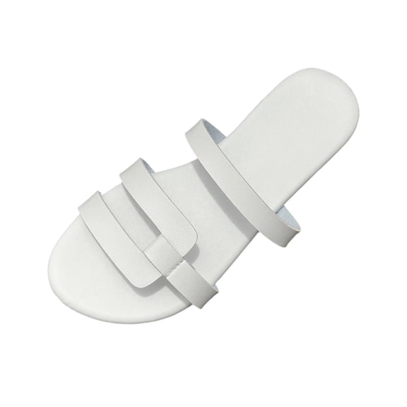hlysgo Flat Sandals for Women Square Toe Slip on Open Toe Slides Sandals Dressy White 7