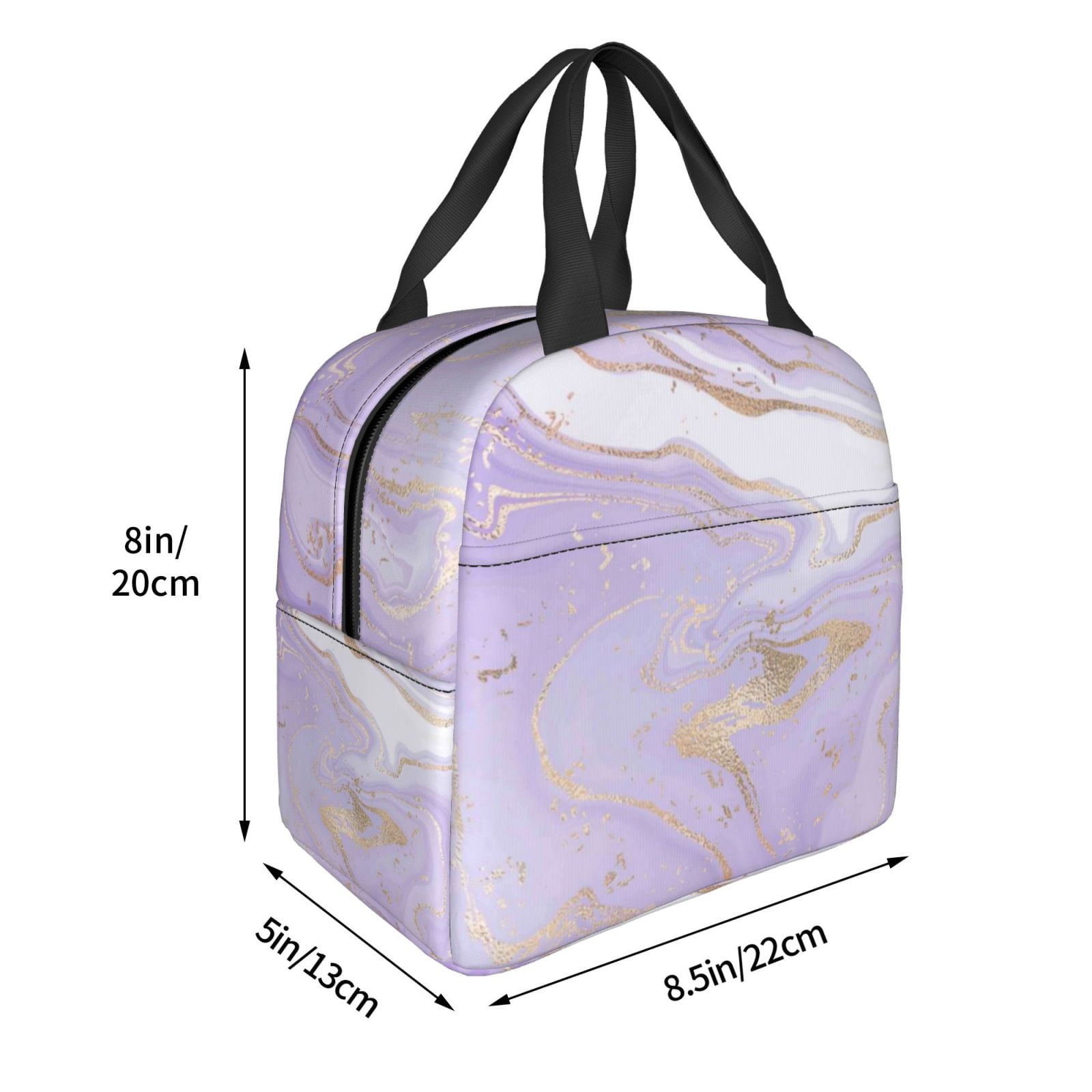 Ratiio Lavender Glitter Foil Stripes Print Lunch Bag Lunch Box Insulated Lunch Bag Adult Lunch Box for Men and Women