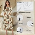 thumbnail image 5 of FKELYI Christmas Highland Cow Musical Note Print Women Zip Up Robe Nightgowns Comfy House Coats Full Length House Dress Long Sleeve Bathrobe Sleepwear with Pockets, L, 5 of 6