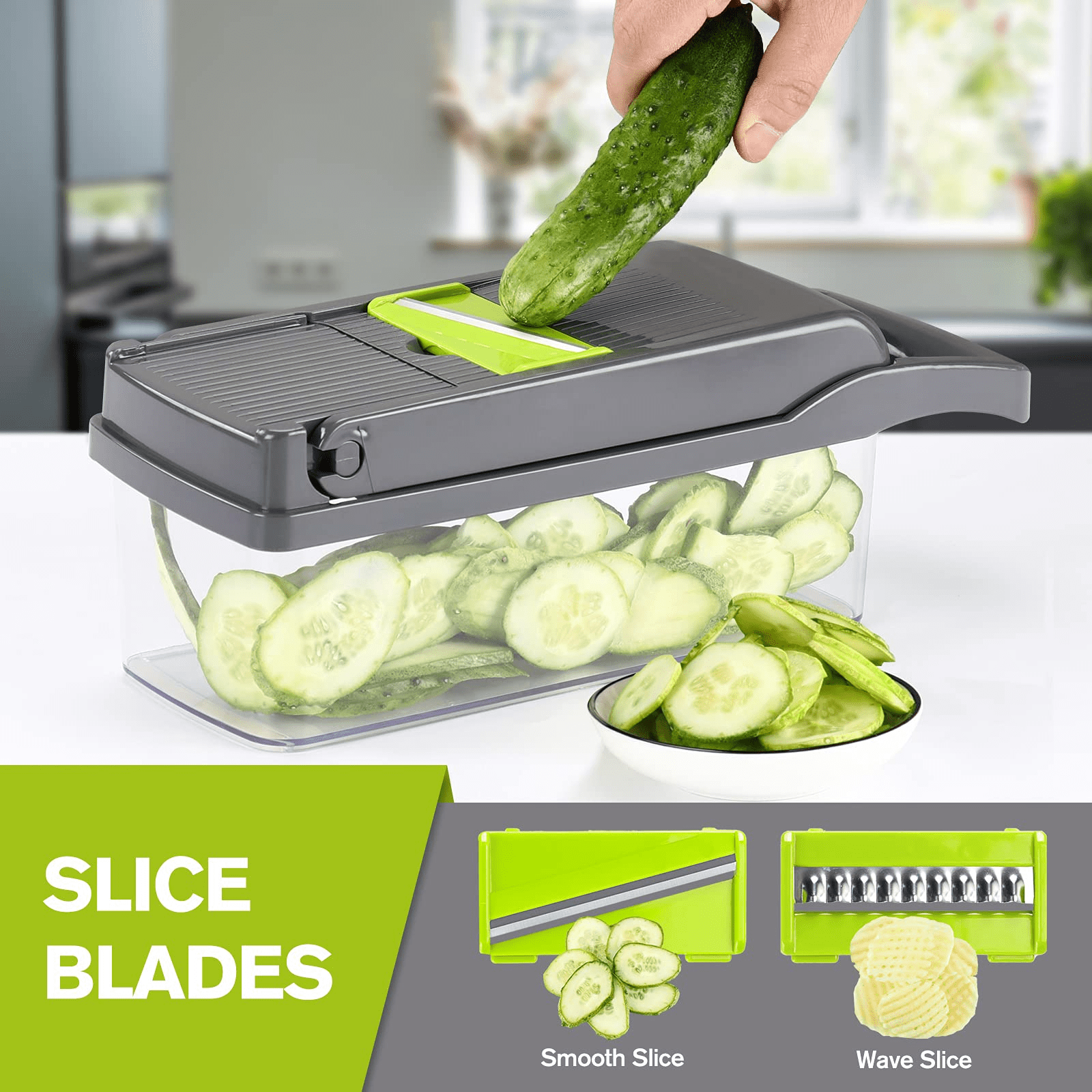 Cofelife 12 in 1 Pro Vegetable Chopper, Multi-functional Onion Chopper, Vegetable Cutter Stainless Steel Blades, Vegetable Slicer Container, Mandoline