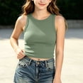thumbnail image 3 of Big Girls Ribbed Tank Tops - Crew Neck Sleeveless Crop Tops for Girl Casual Lightweight Slim Fitted Summer Tanks, Green, 9 Years, 3 of 7