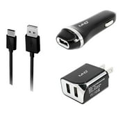 3-in-1 Chargers Bundle Car Kits for Huawei P10 Lite, P8 lite (2017), Mate 9 Lite, Honor 6C (Black) - 2.1Ah Car + Home Travel Charger Adapter (Dual Port) + USB Charging Cable